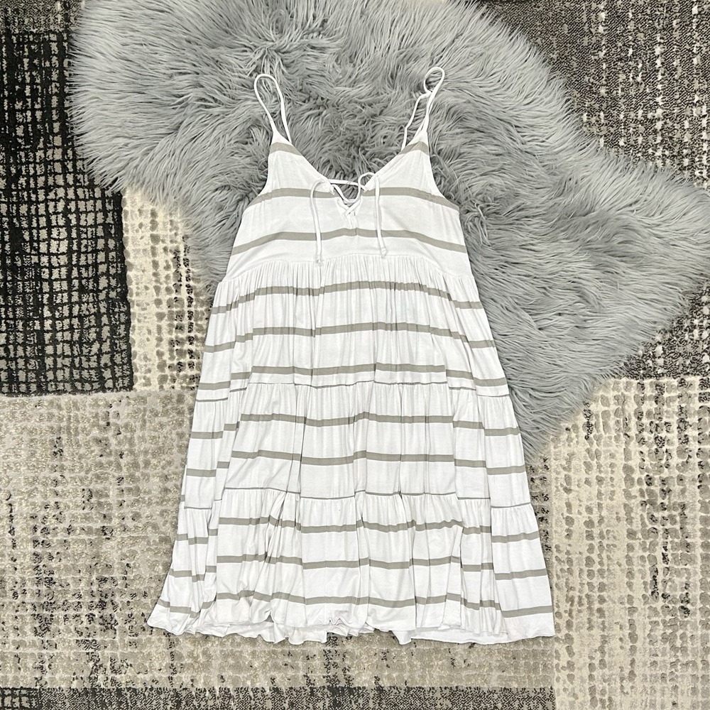 CHASER Women's Lace Up Tiered Cool Jersey Striped‎ Dress Size Medium